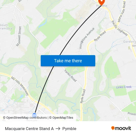 Macquarie Centre Stand A to Pymble map