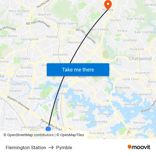 Flemington Station to Pymble map