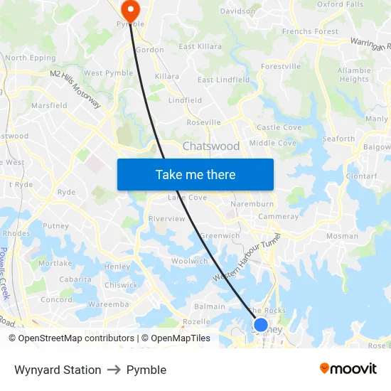 Wynyard Station to Pymble map