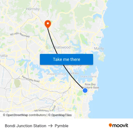 Bondi Junction Station to Pymble map