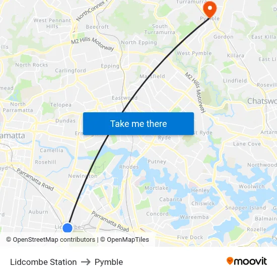 Lidcombe Station to Pymble map