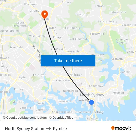North Sydney Station to Pymble map