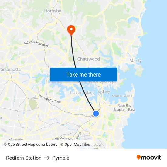 Redfern Station to Pymble map
