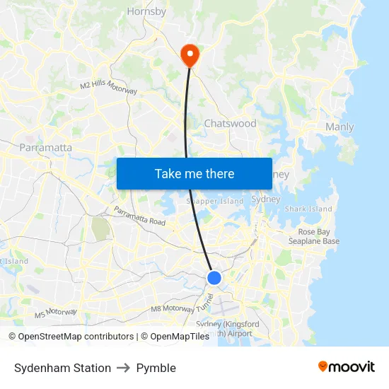 Sydenham Station to Pymble map