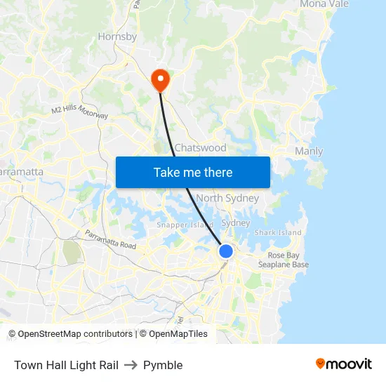 Town Hall Light Rail to Pymble map
