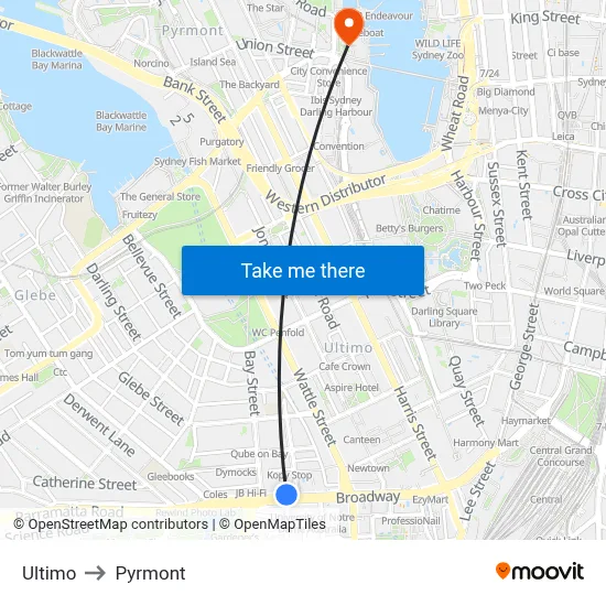 Ultimo to Pyrmont map