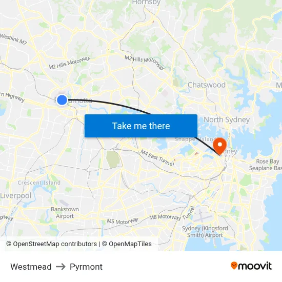 Westmead to Pyrmont map