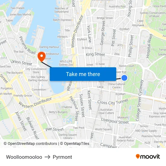Woolloomooloo to Pyrmont map