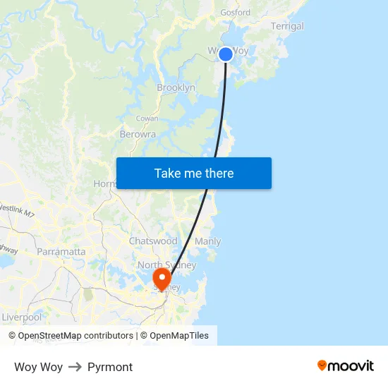 Woy Woy to Pyrmont map