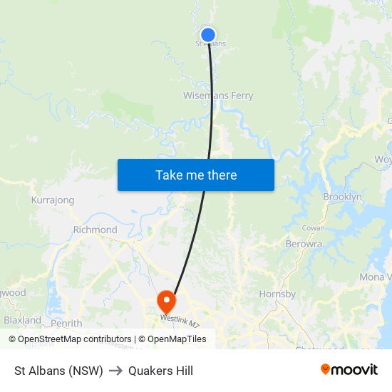 St Albans (NSW) to Quakers Hill map