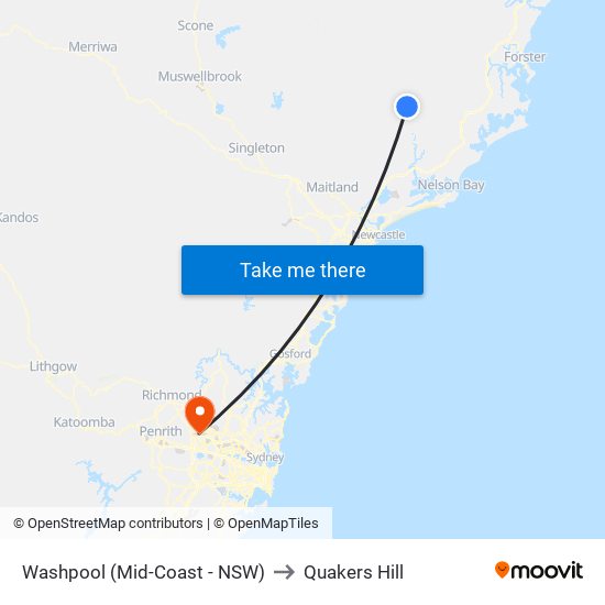 Washpool (Mid-Coast - NSW) to Quakers Hill map