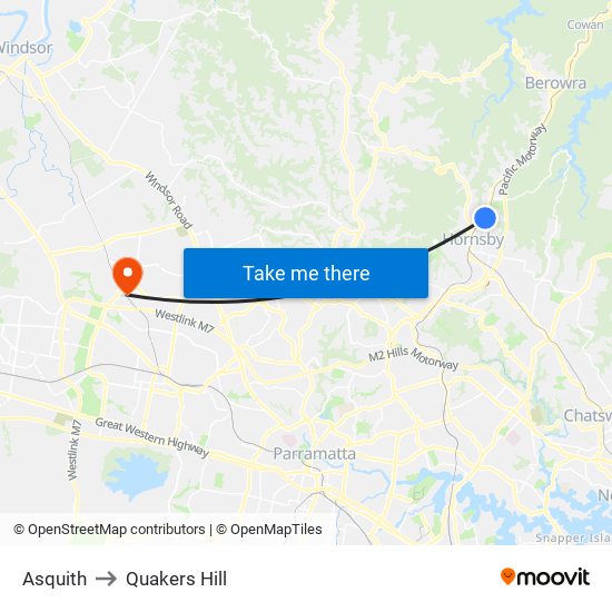 Asquith to Quakers Hill map