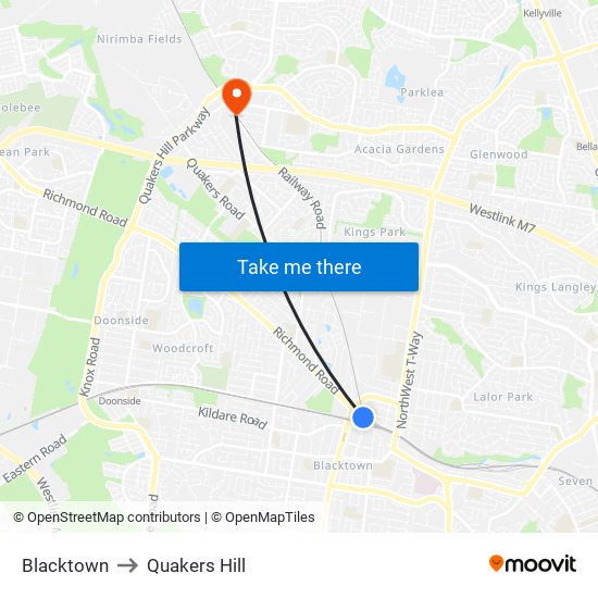 Blacktown to Quakers Hill map