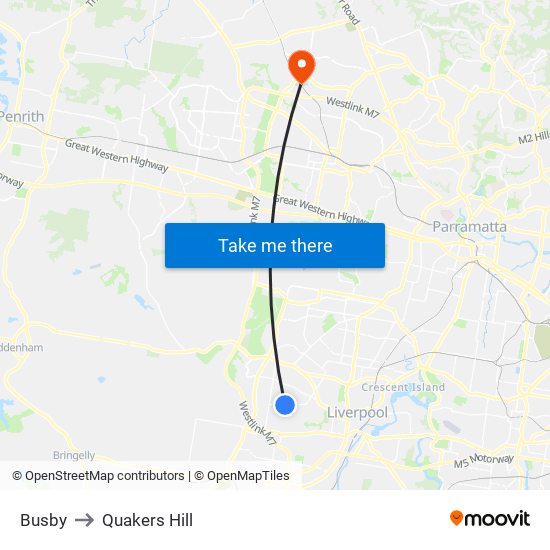 Busby to Quakers Hill map