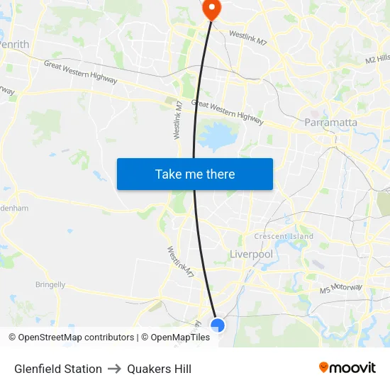 Glenfield Station to Quakers Hill map