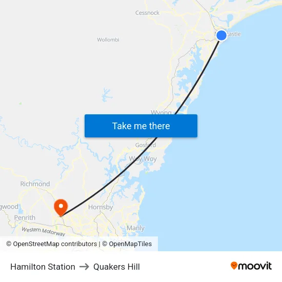 Hamilton Station to Quakers Hill map