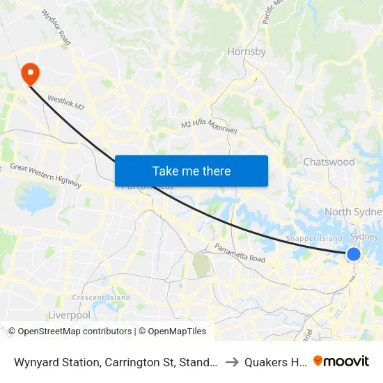 Wynyard Station, Carrington St, Stand A to Quakers Hill map