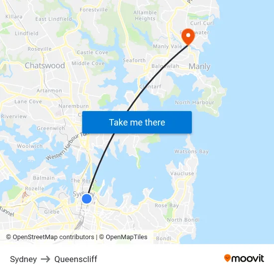 Sydney to Queenscliff map