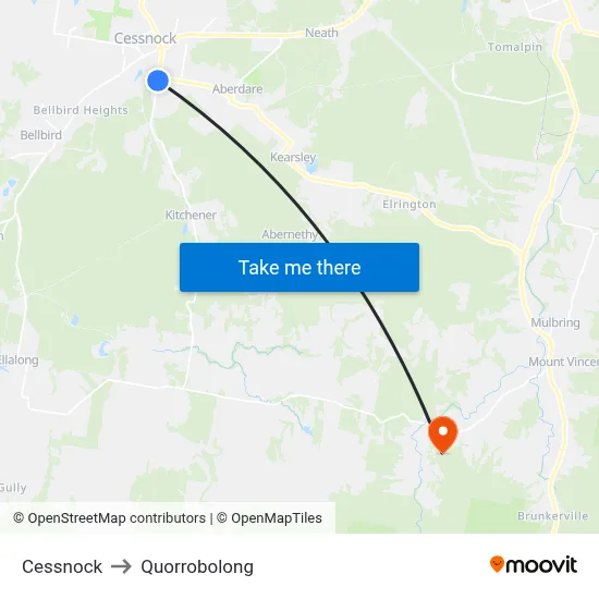 Cessnock to Quorrobolong map