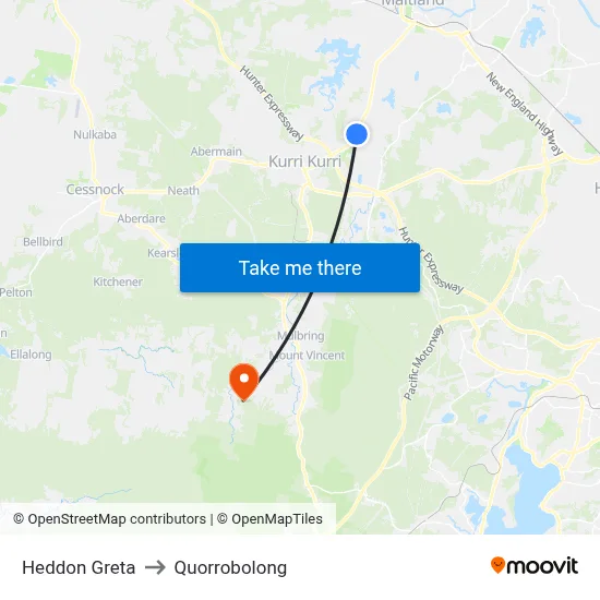Heddon Greta to Quorrobolong map