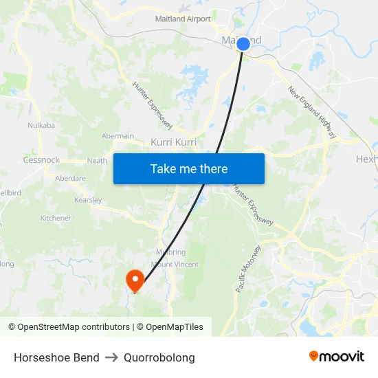 Horseshoe Bend to Quorrobolong map