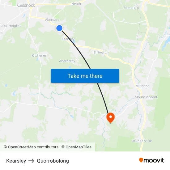 Kearsley to Quorrobolong map