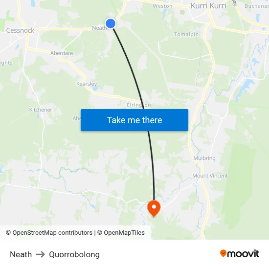 Neath to Quorrobolong map