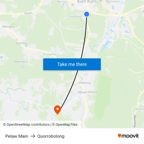 Pelaw Main to Quorrobolong map