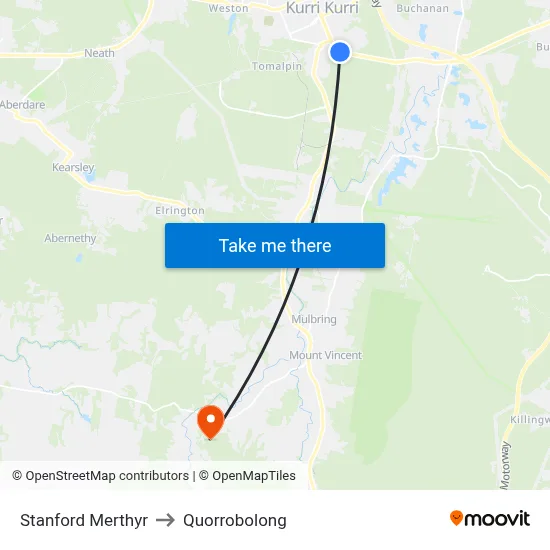 Stanford Merthyr to Quorrobolong map
