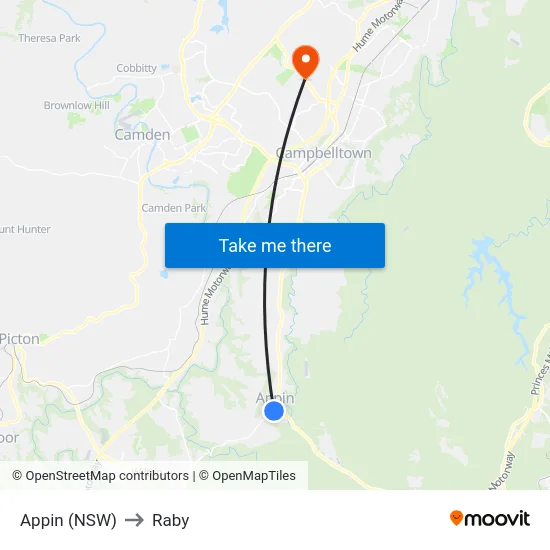 Appin (NSW) to Raby map