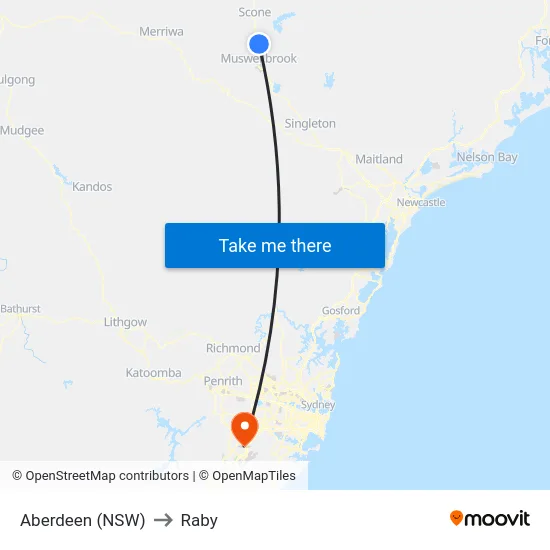Aberdeen (NSW) to Raby map