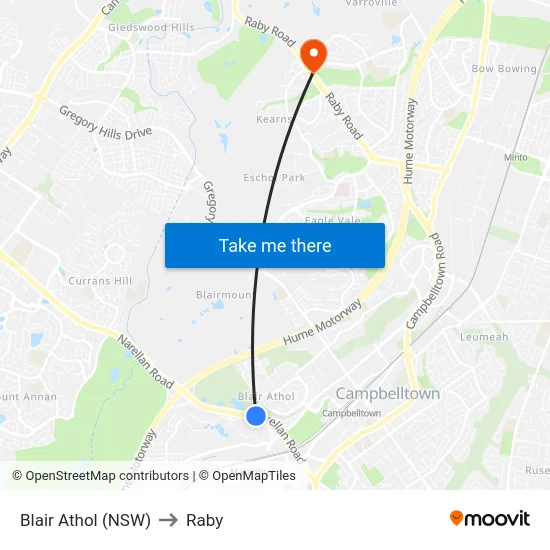 Blair Athol (NSW) to Raby map