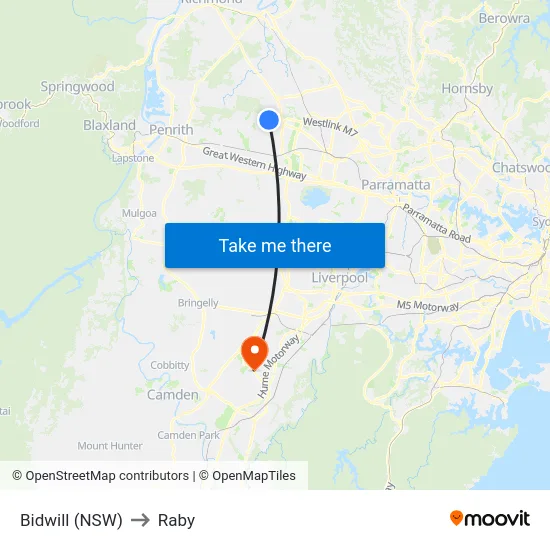 Bidwill (NSW) to Raby map