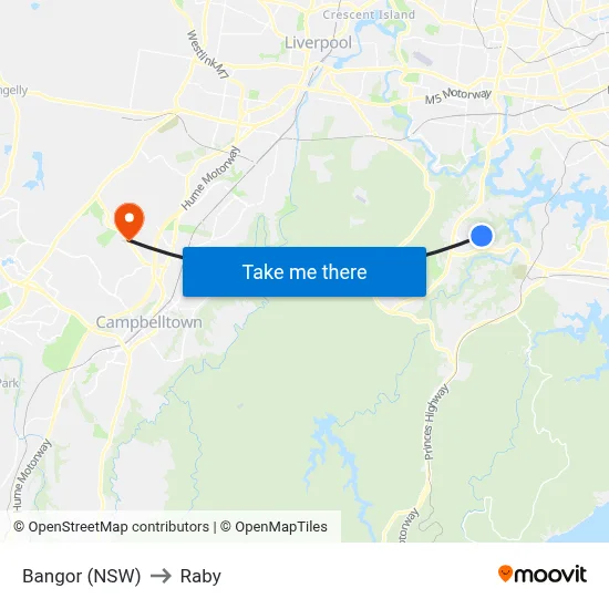Bangor (NSW) to Raby map