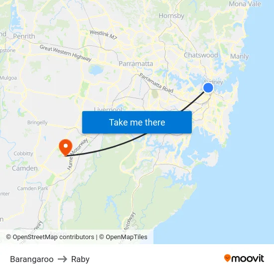 Barangaroo to Raby map