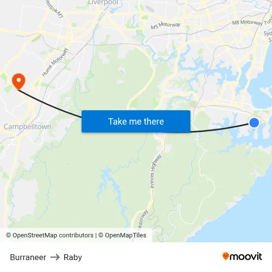 Burraneer to Raby map