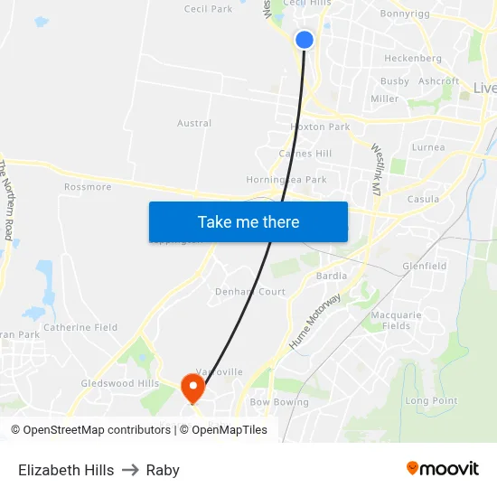 Elizabeth Hills to Raby map