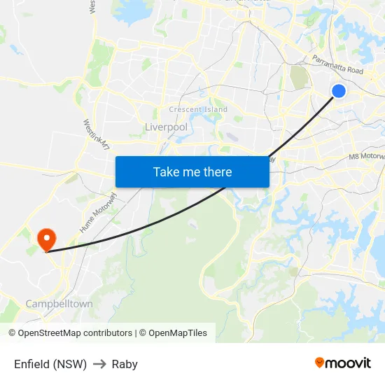 Enfield (NSW) to Raby map