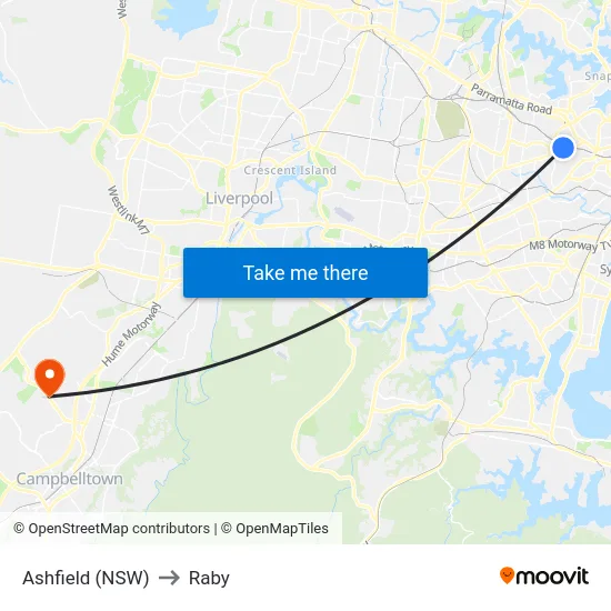 Ashfield (NSW) to Raby map