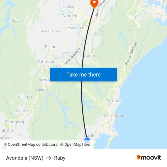 Avondale (NSW) to Raby map