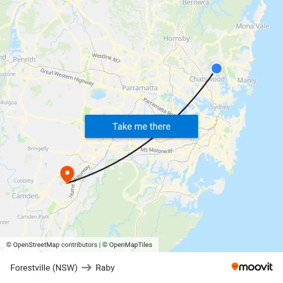 Forestville (NSW) to Raby map