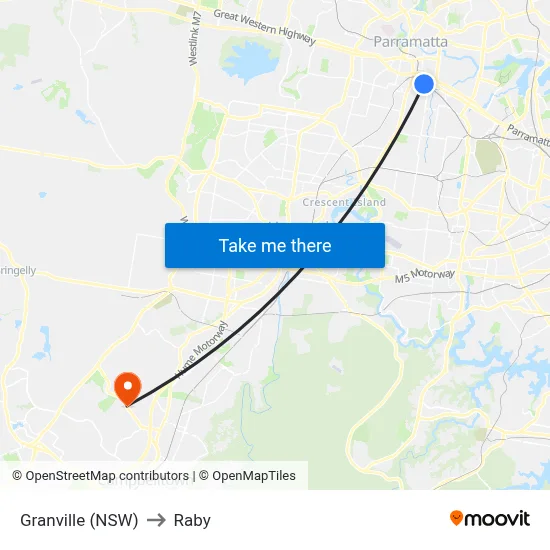 Granville (NSW) to Raby map
