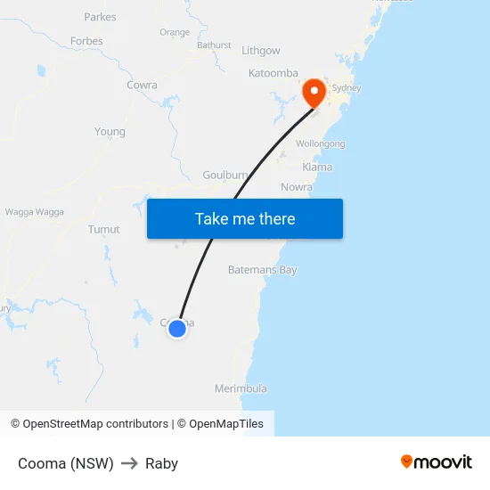 Cooma (NSW) to Raby map