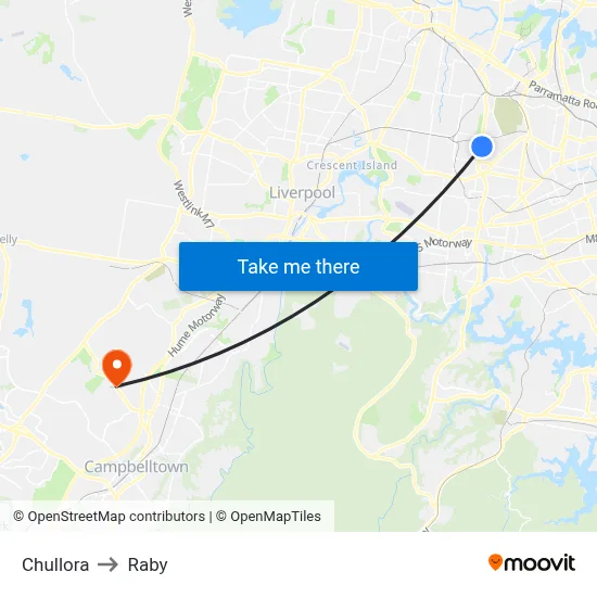 Chullora to Raby map