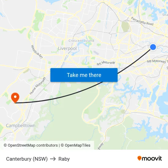 Canterbury (NSW) to Raby map