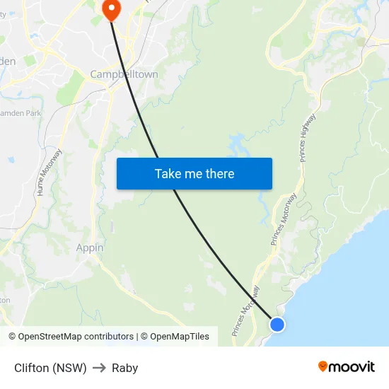 Clifton (NSW) to Raby map