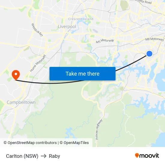 Carlton (NSW) to Raby map