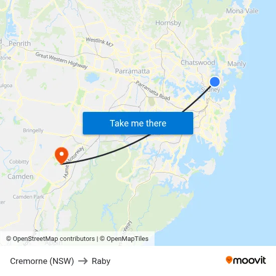 Cremorne (NSW) to Raby map