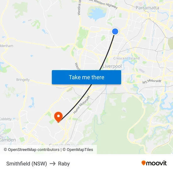 Smithfield (NSW) to Raby map