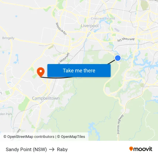 Sandy Point (NSW) to Raby map